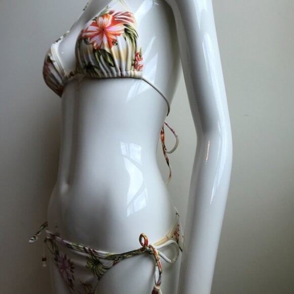 Billabong BLUE CRUSH era Vintage bikini natural floral beaded triangle low rise - Picture 5 of 9